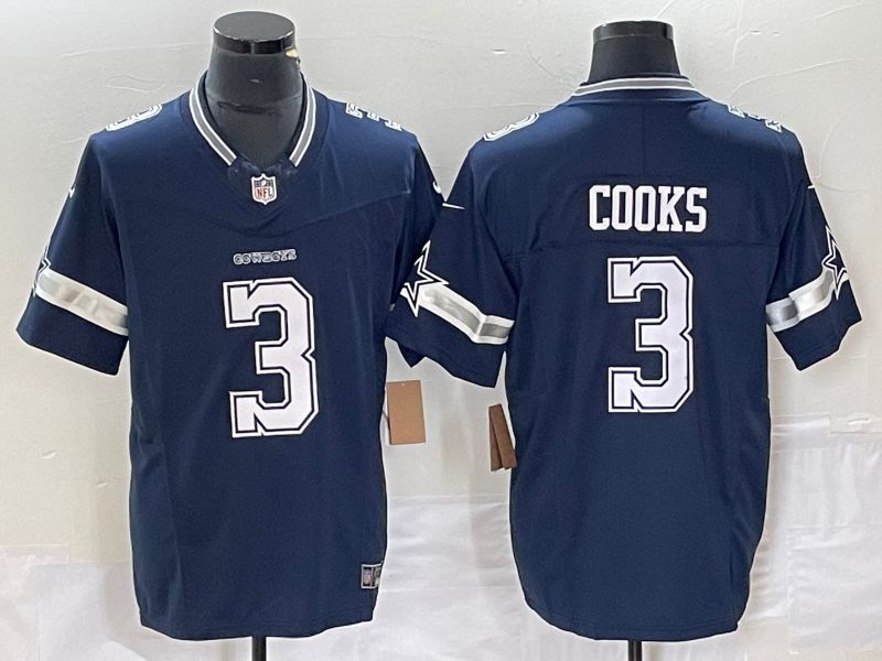 Men Dallas Cowboys #3 Cooks Blue 2023 Nike Vapor Limited NFL Jersey style 1